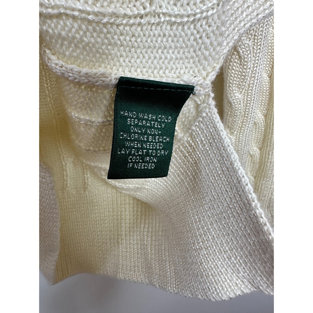Lauren Ralph Lauren Women Cream Cable Knit Gold Button Shoulder Sweater Medium - Picture 11 of 12